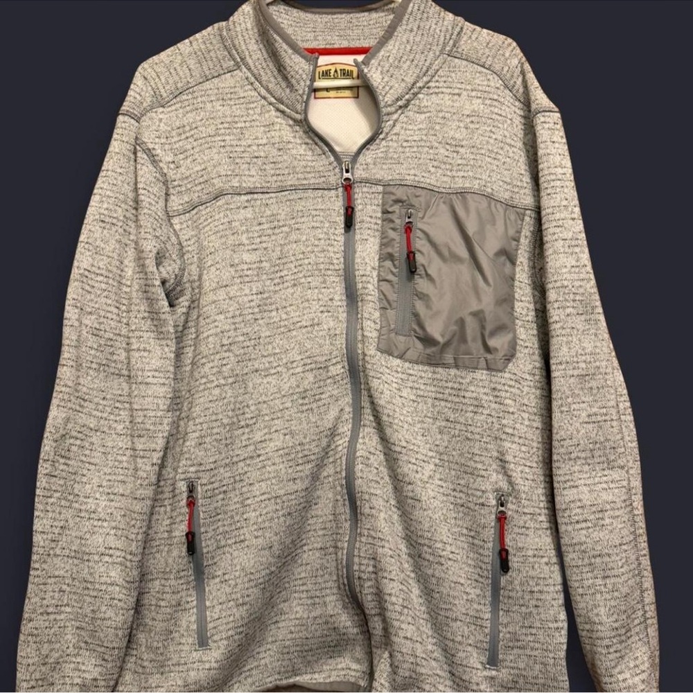 Trailhead Men's Gray Zip-Up Jacket with Red Accents